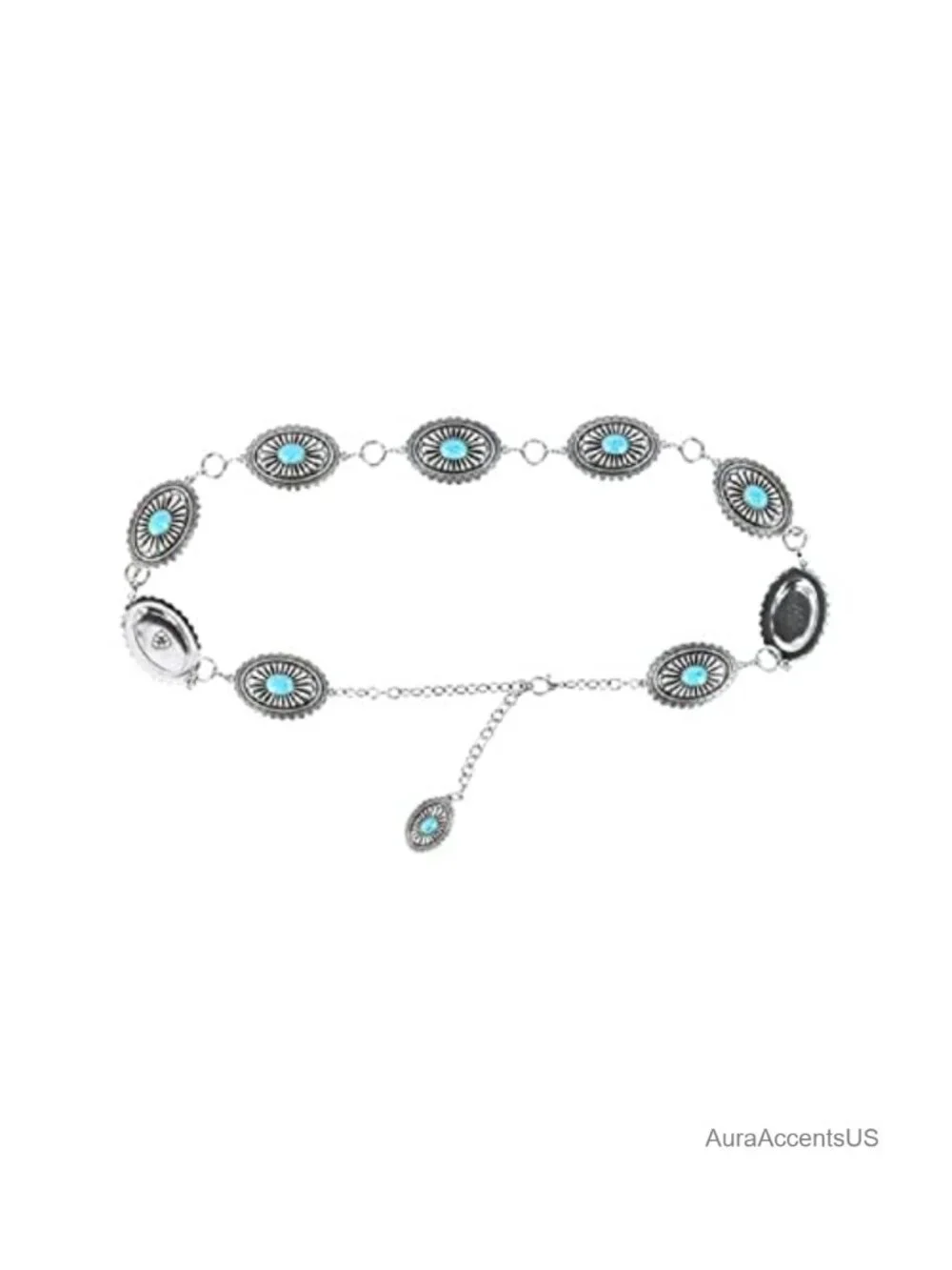 Turquoise Concho Chain Belt with Lobster Claw Closure
